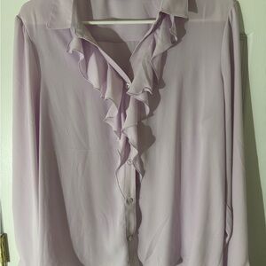 Tahari Purple Ruffled Blouse with Dress Shirt Collar
